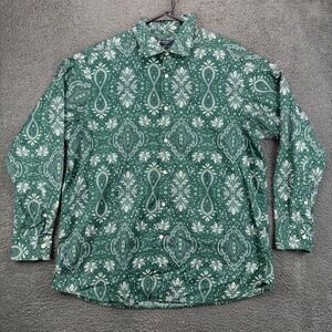 CREMIEUX CLASSICS Mens XL Green Paisley Long Sleeve Button Down Shirt Cotton